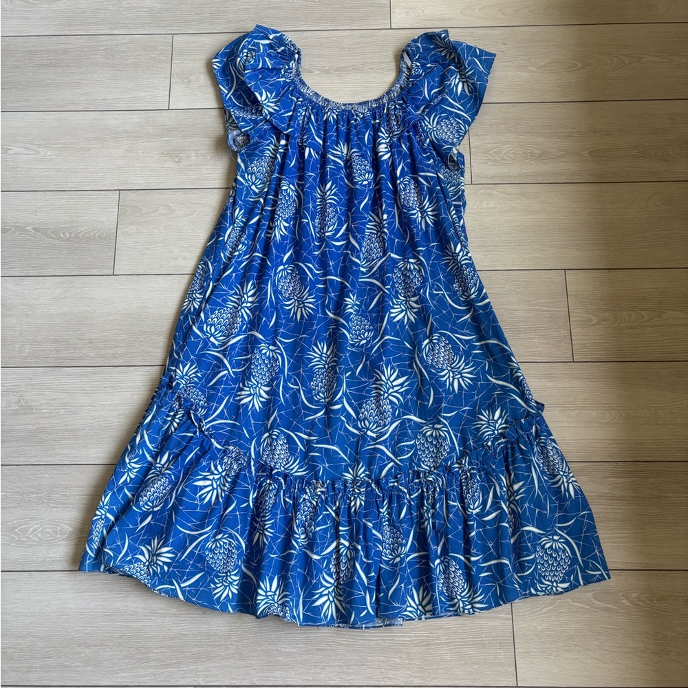 Vintage Kole Kole Hawaiian Dress Blue/White Pineapple Print M-L